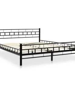 vidaXL Bed with Memory Foam Mattress Black Metal 153×203 cm Queen