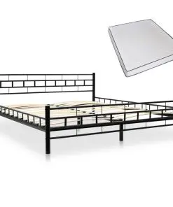 vidaXL Bed with Memory Foam Mattress Black Metal 183×203 cm King