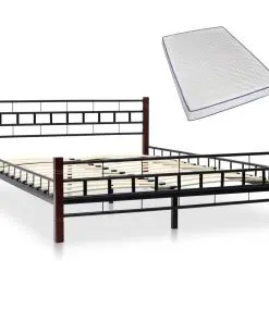 vidaXL Bed with Memory Foam Mattress Black Metal 137×187 cm Double