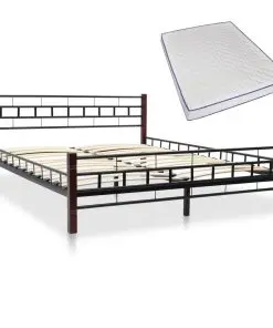 vidaXL Bed with Memory Foam Mattress Black Metal 153×203 cm Queen