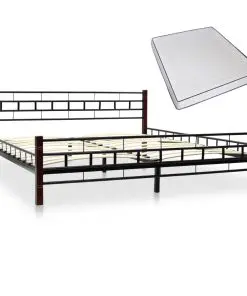 vidaXL Bed with Memory Foam Mattress Black Metal 183×203 cm King