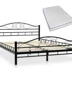 vidaXL Bed with Memory Foam Mattress Black Metal 137×187 cm Double