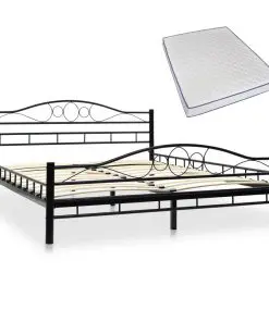 vidaXL Bed with Memory Foam Mattress Black Metal 153×203 cm Queen