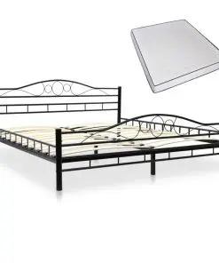 vidaXL Bed with Memory Foam Mattress Black Metal 183×203 cm King