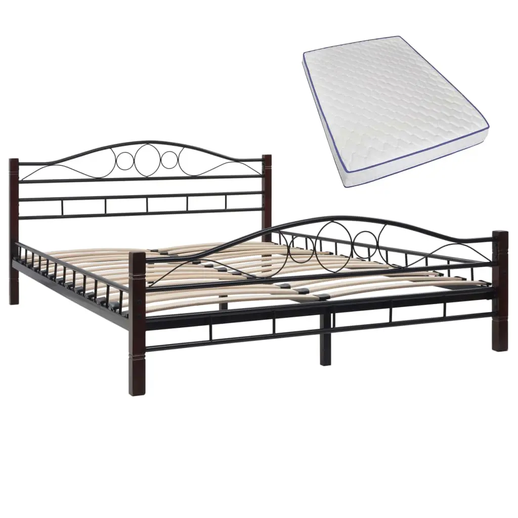 vidaXL Bed with Memory Foam Mattress Black Metal 137×187 cm Double