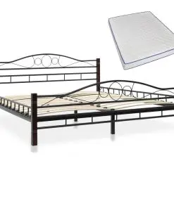 vidaXL Bed with Memory Foam Mattress Black Metal 153×203 cm Queen