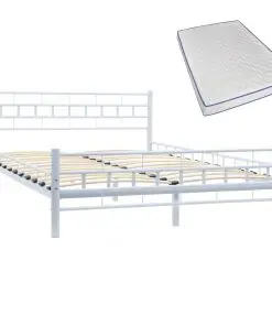 vidaXL Bed with Memory Foam Mattress White Metal 137×187 cm Double