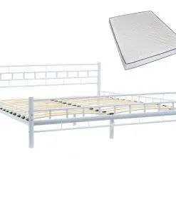 vidaXL Bed with Memory Foam Mattress White Metal 153×203 cm Queen