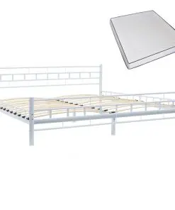 vidaXL Bed with Memory Foam Mattress White Metal 183×203 cm King