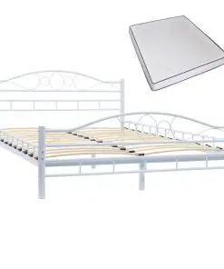 vidaXL Bed with Memory Foam Mattress White Metal 137×187 cm Double