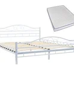 vidaXL Bed with Memory Foam Mattress White Metal 153×203 cm Queen