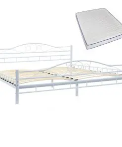 vidaXL Bed with Memory Foam Mattress White Metal 183×203 cm King