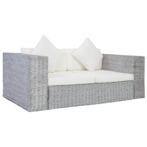 vidaXL 2-Seater Sofa with Cushions Grey Natural Rattan