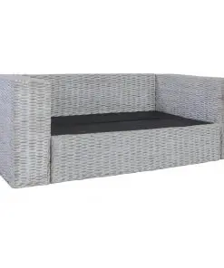 vidaXL 2-Seater Sofa with Cushions Grey Natural Rattan