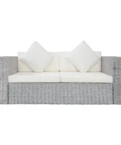 vidaXL 2-Seater Sofa with Cushions Grey Natural Rattan