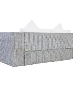 vidaXL 2-Seater Sofa with Cushions Grey Natural Rattan