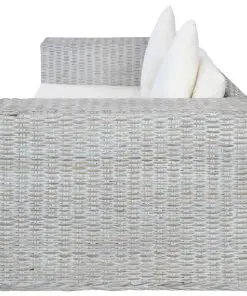 vidaXL 2-Seater Sofa with Cushions Grey Natural Rattan