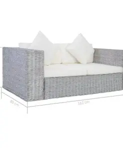 vidaXL 2-Seater Sofa with Cushions Grey Natural Rattan