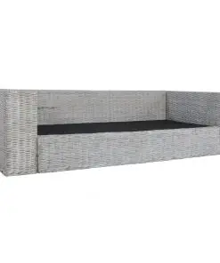 vidaXL 3-Seater Sofa with Cushions Grey Natural Rattan