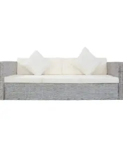 vidaXL 3-Seater Sofa with Cushions Grey Natural Rattan