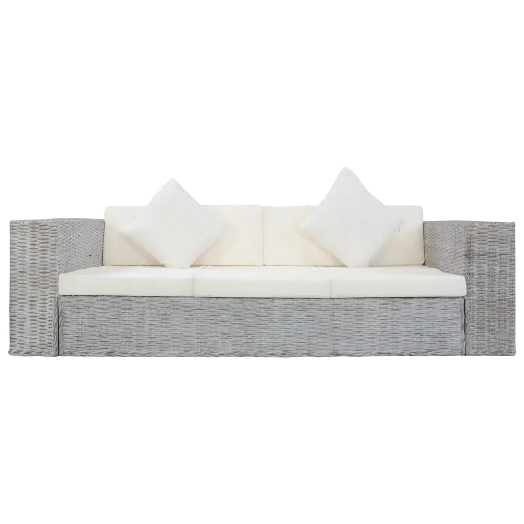 vidaXL 3-Seater Sofa with Cushions Grey Natural Rattan
