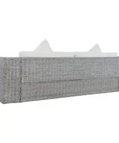 vidaXL 3-Seater Sofa with Cushions Grey Natural Rattan