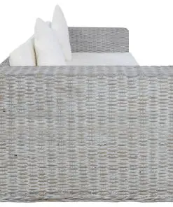 vidaXL 3-Seater Sofa with Cushions Grey Natural Rattan