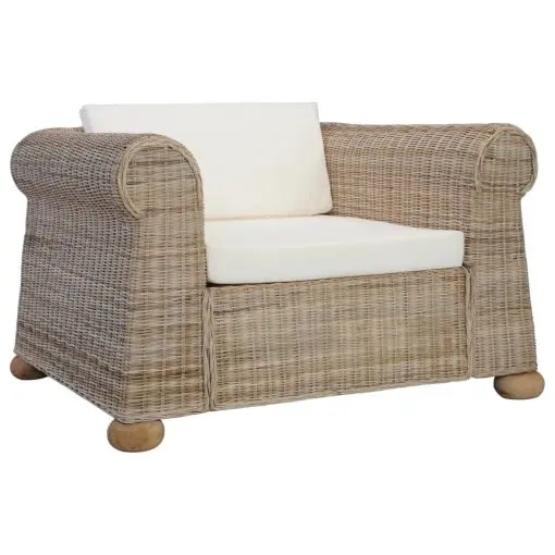 vidaXL Armchair with Cushions Natural Rattan