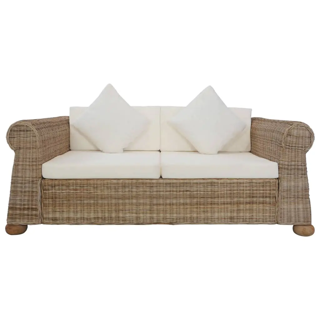 vidaXL 2-Seater Sofa with Cushions Natural Rattan