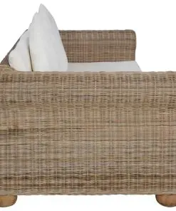 vidaXL 2-Seater Sofa with Cushions Natural Rattan