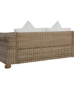 vidaXL 2-Seater Sofa with Cushions Natural Rattan