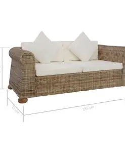 vidaXL 2-Seater Sofa with Cushions Natural Rattan