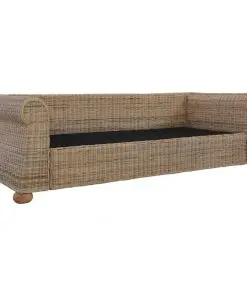 vidaXL 3-Seater Sofa with Cushions Natural Rattan