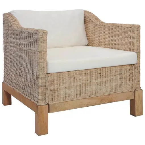 vidaXL Armchair with Cushions Natural Rattan