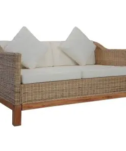 vidaXL 2-Seater Sofa with Cushions Natural Rattan