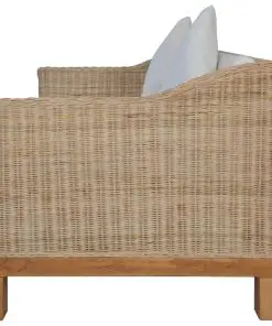 vidaXL 2-Seater Sofa with Cushions Natural Rattan