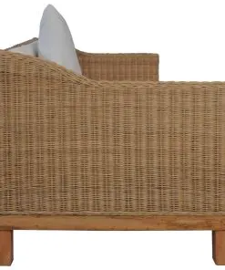 vidaXL 3-Seater Sofa with Cushions Natural Rattan