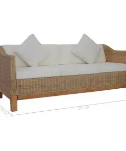 vidaXL 3-Seater Sofa with Cushions Natural Rattan
