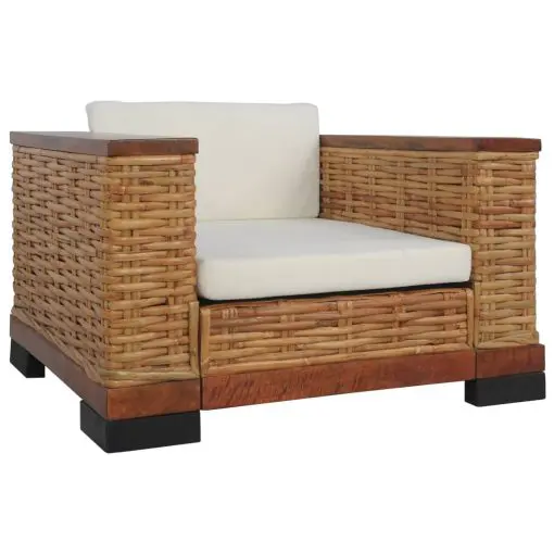 vidaXL Armchair with Cushions Brown Natural Rattan