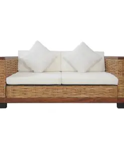 vidaXL 2-Seater Sofa with Cushions Brown Natural Rattan