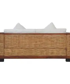 vidaXL 2-Seater Sofa with Cushions Brown Natural Rattan