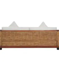 vidaXL 3-Seater Sofa with Cushions Brown Natural Rattan