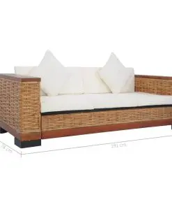 vidaXL 3-Seater Sofa with Cushions Brown Natural Rattan