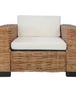 vidaXL Armchair with Cushions Natural Rattan