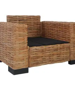 vidaXL Armchair with Cushions Natural Rattan