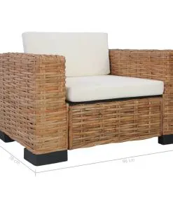 vidaXL Armchair with Cushions Natural Rattan
