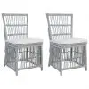 vidaXL Dining Chairs with Cushions 2 pcs Grey Natural Rattan
