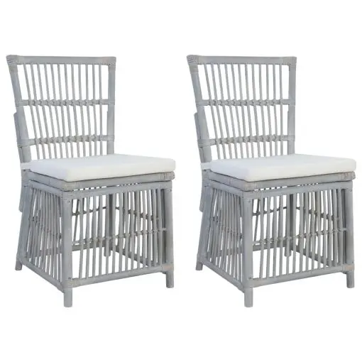 vidaXL Dining Chairs with Cushions 2 pcs Grey Natural Rattan