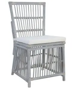 vidaXL Dining Chairs with Cushions 2 pcs Grey Natural Rattan