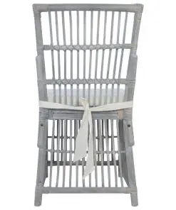 vidaXL Dining Chairs with Cushions 2 pcs Grey Natural Rattan